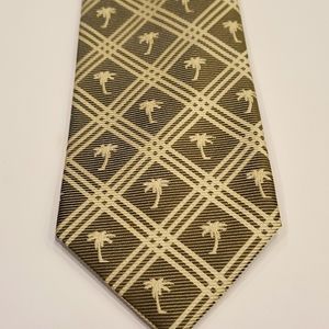 Tommy Bahama silk tie olive cream palm tree plaid